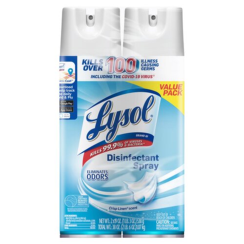 Lysol Crisp Linen Scent Disinfectant Spray Value Pack, 19 oz, 2 count