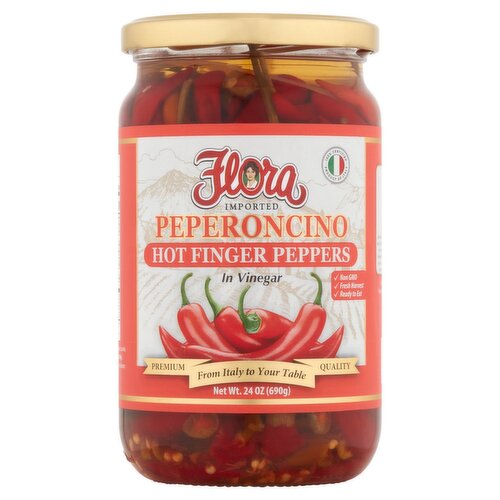 Flora Hot Finger Peppers in Vinegar, 24 oz