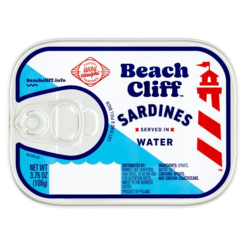 Beach Cliff Served in Water Sardines, 3.75 oz