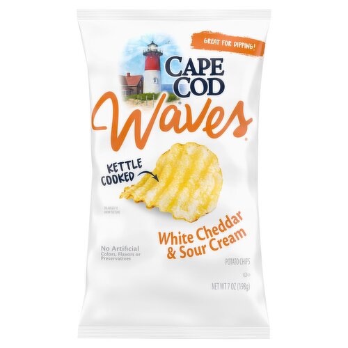 Cape Cod Waves White Cheddar & Sour Cream Kettle Cooked Potato Chips, 7 oz