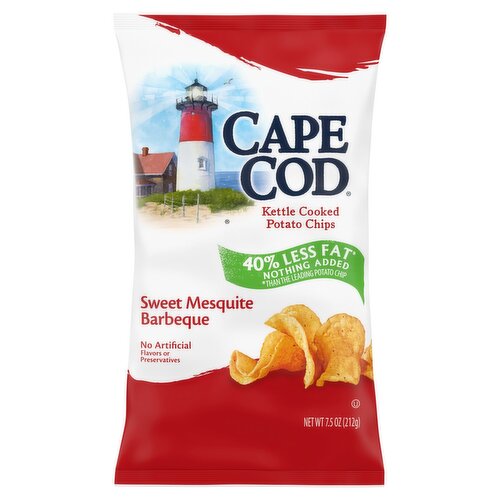 Cape Cod 40% Less Fat Sweet Mesquite Barbeque Kettle Cooked Potato Chips, 7.5 oz