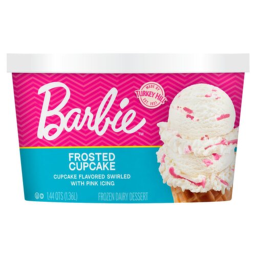 Barbie Frosted Cupcake Flavored Swirled with Pink Icing Frozen Dairy Dessert, 1.44 qts