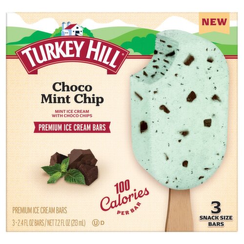 Turkey Hill Mint Ice Cream with Choco Chips Premium Ice Cream Bars, 2.4 oz, 3 count