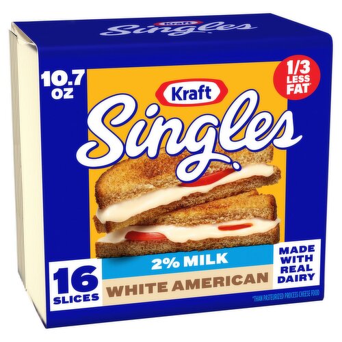 Kraft Singles 2% Milk White American Cheese Slices, 16 count, 10.7 oz