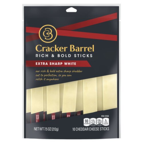 Cracker Barrel Extra Sharp White Cheddar Cheese Sticks, 10 count, 7.5 oz