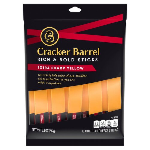 Cracker Barrel Extra Sharp Yellow Cheddar Cheese Sticks, 10 count, 7.5 oz