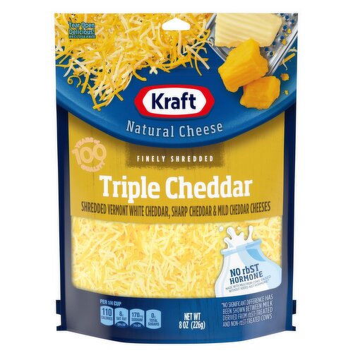 Kraft Finely Shredded Triple Cheddar Natural Cheese, 8 oz