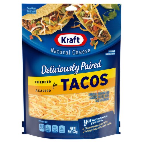 Kraft Deliciously Paired Cheddar Asadero for Tacos Natural Cheese, 8 oz