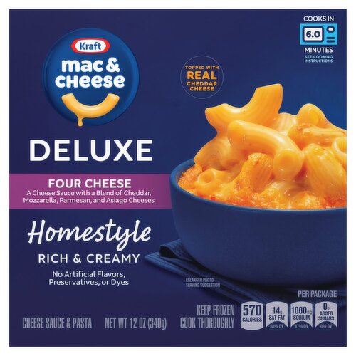 Kraft Deluxe Mac & Cheese Four Cheese Homestyle Cheese Sauce & Pasta, 12 oz