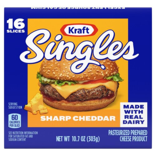 Kraft Singles Sharp Cheddar Pasteurized Prepared Cheese Product, 16 Count, 10.7 oz
