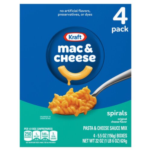 Kraft Mac & Cheese Spirals Original Cheese Flavor Pasta & Cheese Sauce Mix, 5.5 oz, 4 count