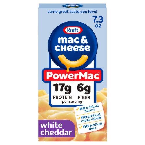 Kraft PowerMac White Cheddar Mac & Cheese Pasta with Pea Protein & Cheese Sauce Mix, 7.3 oz