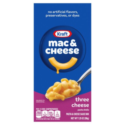 Kraft Mac & Cheese Three Cheese Pasta Shells, 7.25 oz