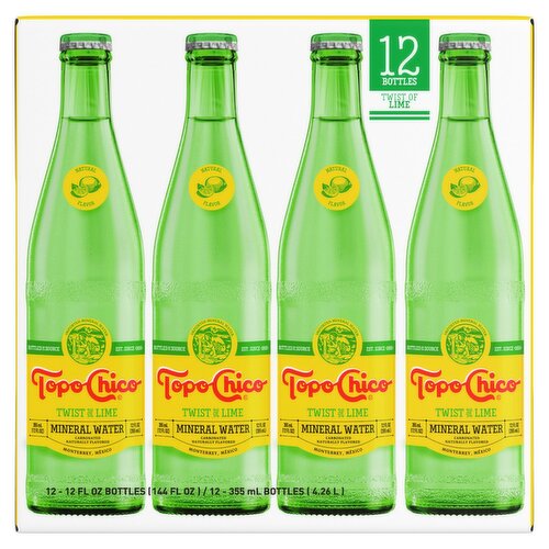 Topo Chico Twist of Lime Carbonated Mineral Water, 12 fl oz, 12 count