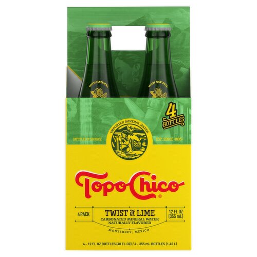 Topo Chico Mineral Water Twist of Lime Glass Bottles, 12 fl oz, 4 Pack