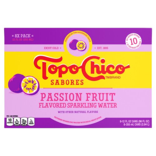 Topo Chico Sabores Passion Fruit Flavored Sparkling Water, 12 fl oz, 8 count