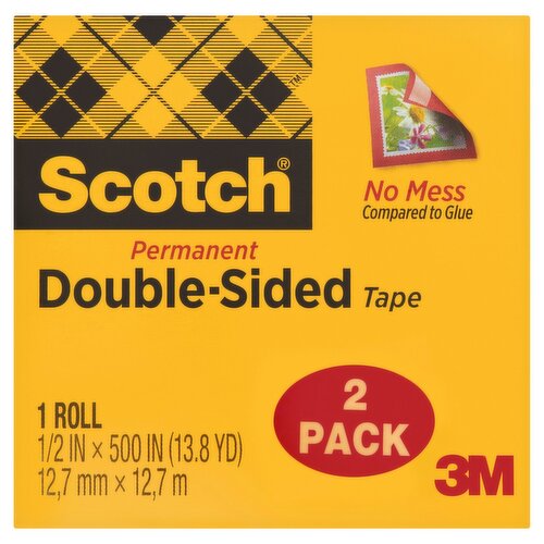 Scotch Permanent Double-Sided Tape, 1/2 in x 500 in, 2 count