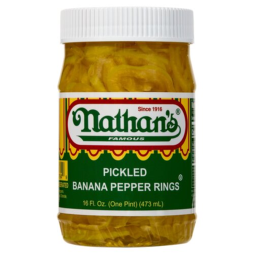 Nathan's Famous Pickled Banana Pepper Rings, 16 fl oz