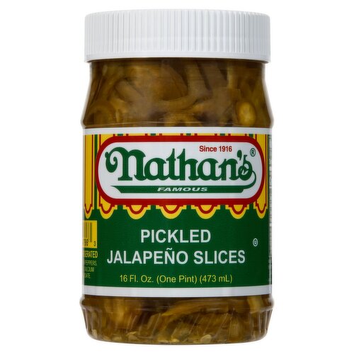 Nathan's Famous Pickled Jalapeño Slices, 16 fl oz