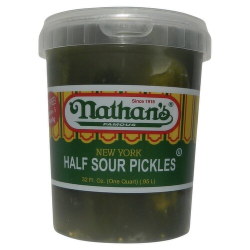 Nathan's Famous New York Half Sour Kosher Pickles, 32 fl oz