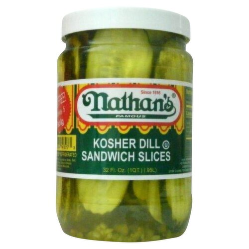 Nathan's Famous Kosher Dill Sandwich Slices, 32 fl oz
