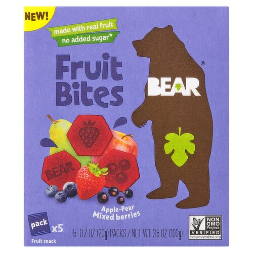 Bear Fruit Bites Apple - Pear Mixed Berries Fruit Snack, 0.7 oz, 5 count