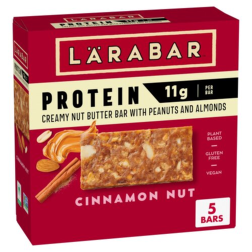 Lärabar Cinnamon Nut 11g Protein Creamy Nut Butter Bar with Peanuts and Almonds, 1.59 oz, 5 count