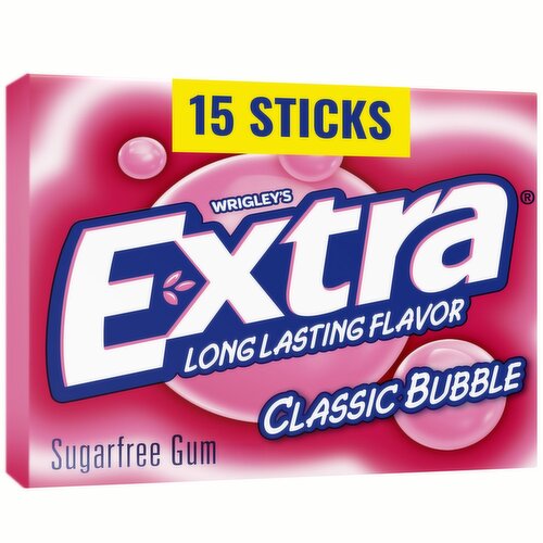 Wrigley's Extra Classic Bubble Long Lasting Flavor Sugarfree Gum Sticks, 15 count