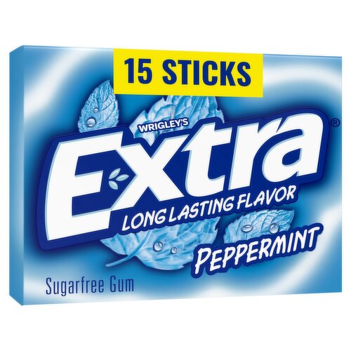 Wrigley's Extra Peppermint Long Lasting Flavor Sugarfree Gum Sticks, 15 count