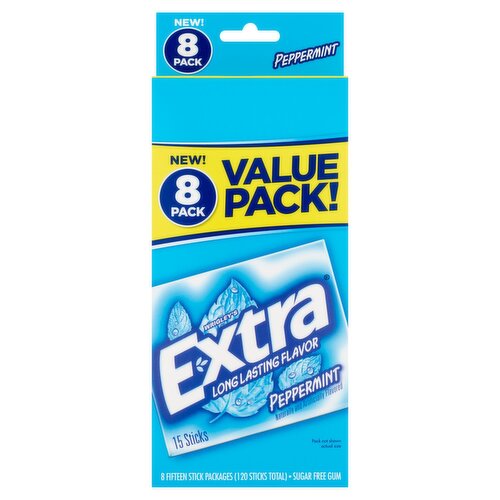 Wrigley's Extra Peppermint Sugar Free Gum Value Pack!, 15 count, 8 pack