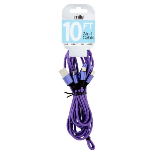 Mila Purple 10 Ft 3 in 1 Cable