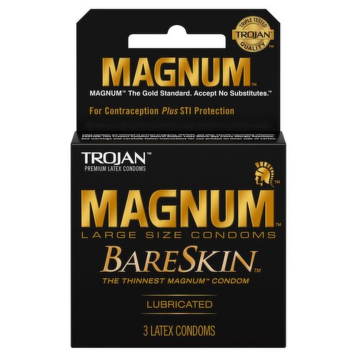 Trojan Magnum Large Size Lubricated Premium Latex Condoms, 3 count