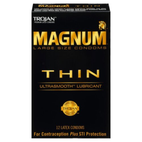 TROJAN Magnum Thin Large Size UltraSmooth Lubricant Latex Condoms, 12 count