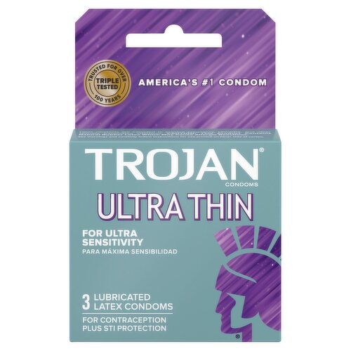 Trojan Ultra Thin Lubricated Latex Condoms, 3 count