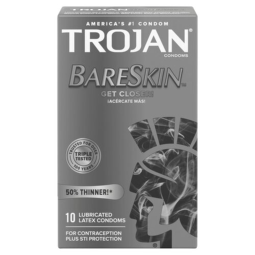 TROJAN BareSkin 50% Thinner! Premium Lubricant Latex Condoms, 10 count