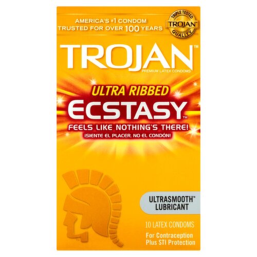 Trojan Ultra Ribbed Ecstasy Ultrasmooth Lubricant Latex Condoms, 10 count