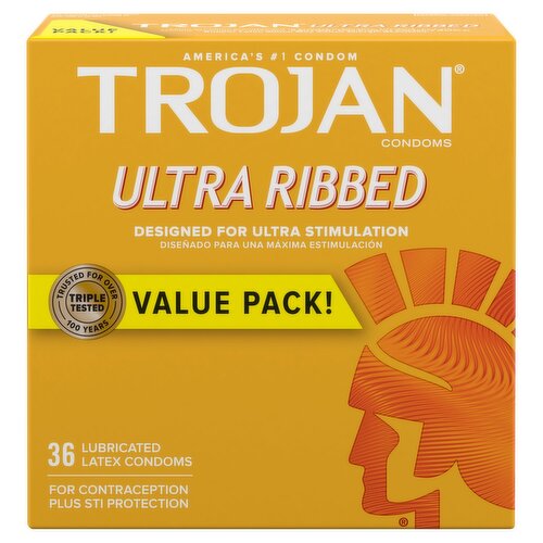 Trojan Ultra Ribbed Lubricated Latex Condoms Value Pack!, 36 count