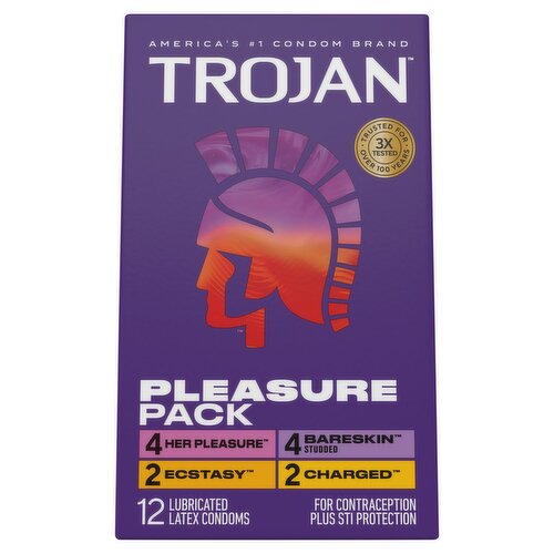 Trojan Lubricated Latex Condoms Pleasure Pack, 12 count