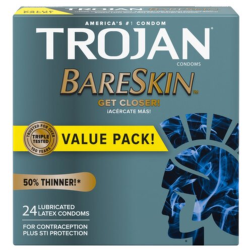 TROJAN Bareskin Lubricated Latex Condoms Value Pack!, 24 count