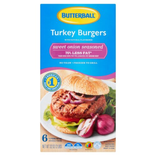 Butterball Sweet Onion Seasoned Turkey Burgers, 6 count, 32 oz