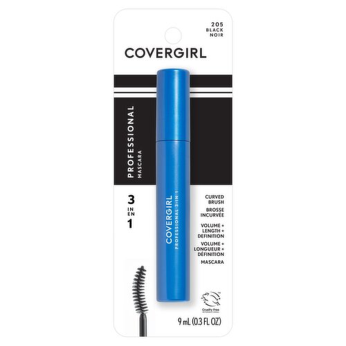 Covergirl Professional 205 Black 3 in 1 Curved Brush Mascara, 0.3 fl oz