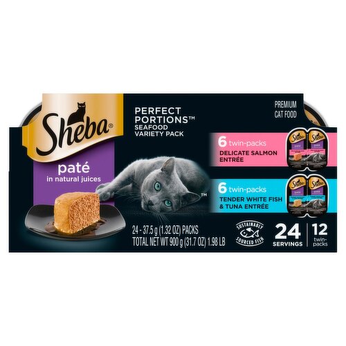 Sheba Paté in Natural Juices Seafood Premium Cat Food Variety Pack, 1.32 oz, 24 count