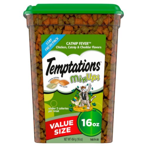 TEMPTATIONS MIXUPS Crunchy and Soft Cat Treats Catnip Fever Flavor, 16 oz. Tub