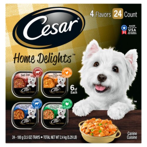 CESAR HOME DELIGHTS Wet Dog Food Pot Roast Beef Turkey Chicken Noodle Var 24 3.5 oz. Trays ShopRite