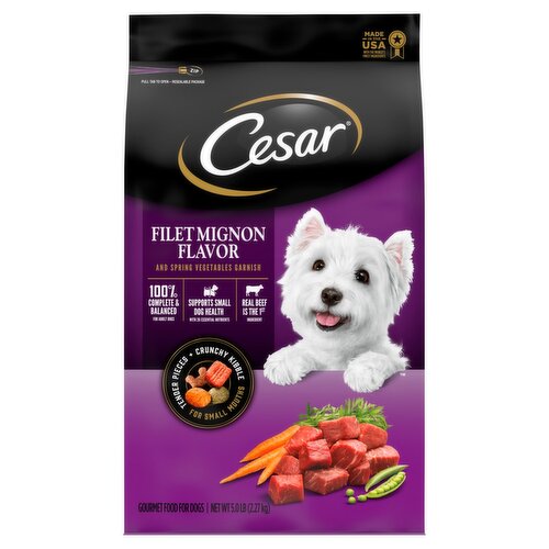 CESAR Small Breed Dry Dog Food Filet Mignon Flavor with Spring Vegetables Garnish, 5 lb. Bag