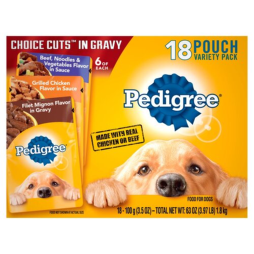 PEDIGREE CHOICE CUTS in Gravy Adult Soft Wet Meaty Dog Food Variety Pack, (18) 3.5 oz. Pouches