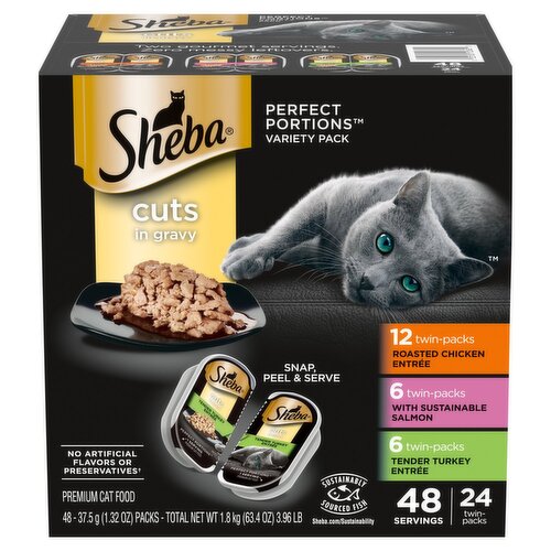 Sheba Perfect Portions Cuts in Gravy Premium Cat Food Variety Pack, 1.32 oz, 48 count
