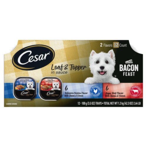 Cesar Bacon Feast Loaf & Topper in Sauce Canine Cuisine, 3.5 oz, 12 count
