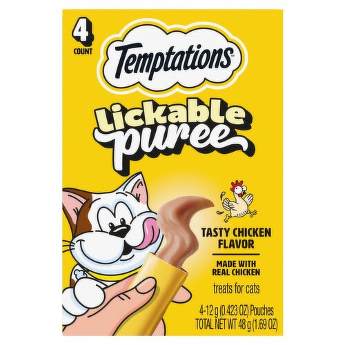 Temptations Lickable Puree Tasty Chicken Flavor Treats for Cats, 0.423 oz, 4 Count