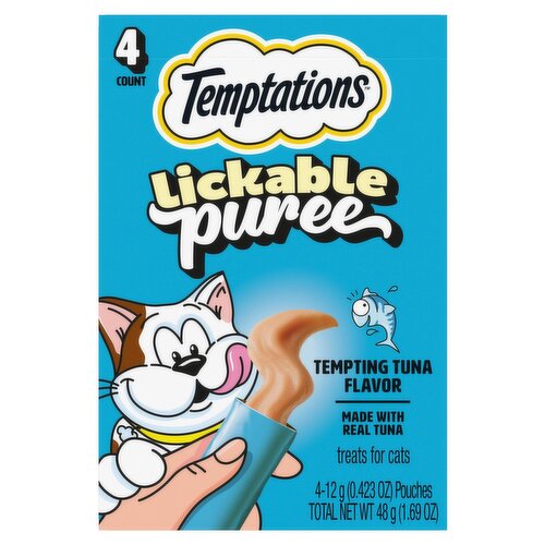 Temptations Lickable Puree Tempting Tuna Flavor Treats for Cats, 0.423 oz, 4 Count